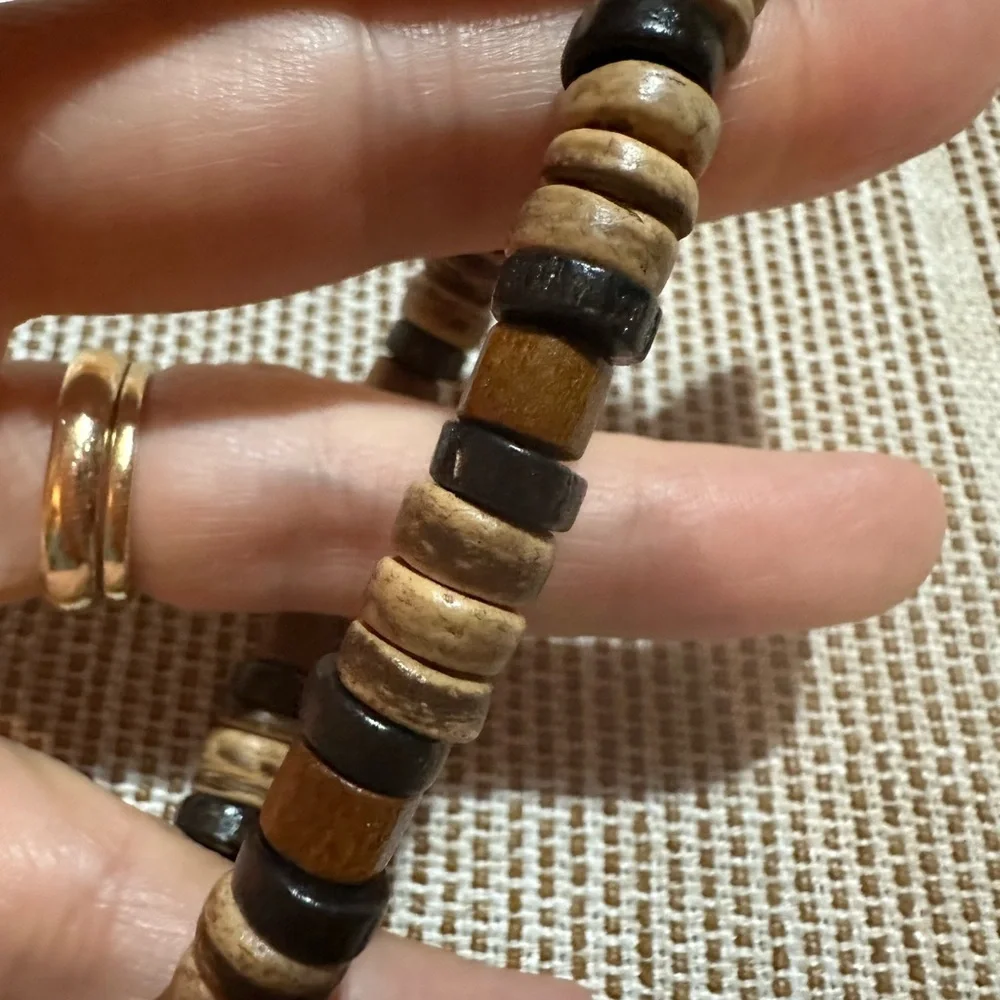 Boho Bohemian Wood Beaded Mens Bracelet
